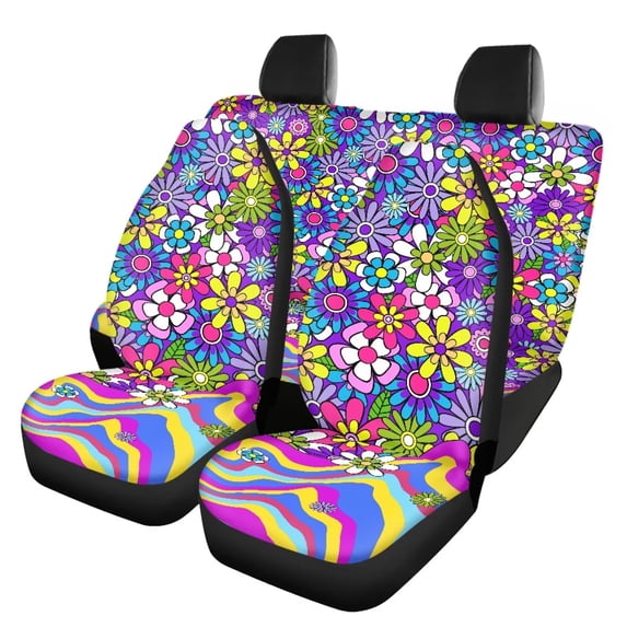 Qpednta Fashion Daisy Car Seat Covers Full Set for Women Automotive Accessories Universal Fit for Car,Truck,SUV,Vans Elastic Front & Rear Auto Seats Protector