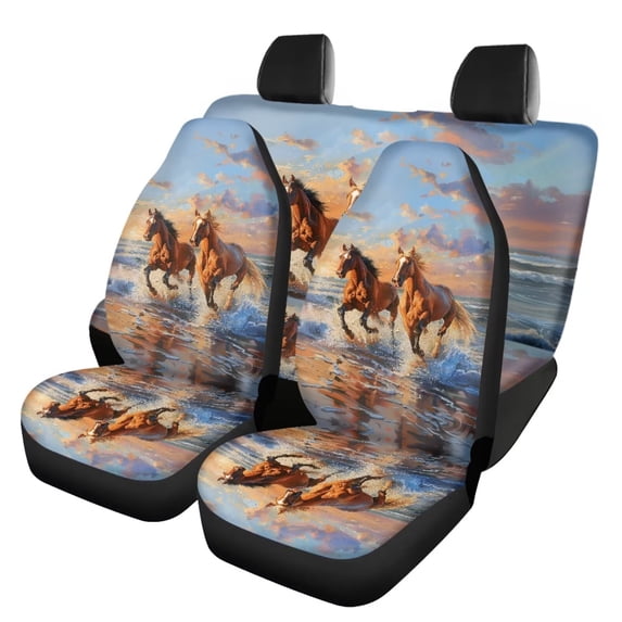Qpednta Fashion Horse Auto Seat Covers Full Set 4 Pack Vehicle Seat Protector Front and Rear Split Bench for Cars Easy to Install Accessories Auto Trucks Van SUV
