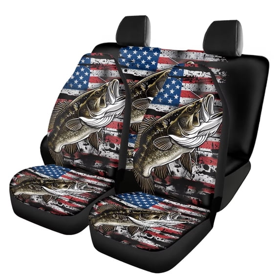 Qpednta Fish American Flag Car Seat Covers Full Set 4 Pack Easy to Install Front Seat Protector Auto Seat Rear Split Bench Cover Universal Automotive Seat Cover Accessories