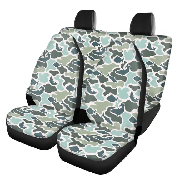 Qpednta Fish Camo Car Seat Covers Sets Front Seats and Rear Bench Cover Protector Anti-Slip Back Fabric Breathable Seat Cover Universal Fit Most Cars,SUV, Trucks