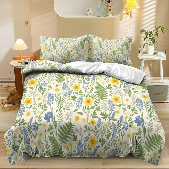 Qpednta Floral Comforter Set, Comforter Bedding Set, 3 Pieces Full Bedding Comforter Sets with 2 Matching Pillow Shams, Soft Microfiber for Dorm Apartment