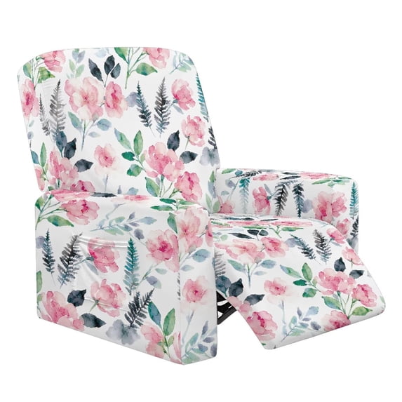 Qpednta Flowers Recliner Chair Covers Polyester Couch Covers with Side Pocket Stretch Furniture Protector for Living Room Farmhouse Home 4‑Piece Set