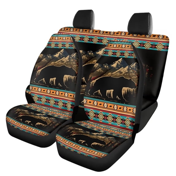 Qpednta Forest Bear Car Seat Covers Full Set 4 Pcs Front Seats and Rear Bench Cover Protector Removable Automotive Accessories Easy to Install Universal Fit Most Cars
