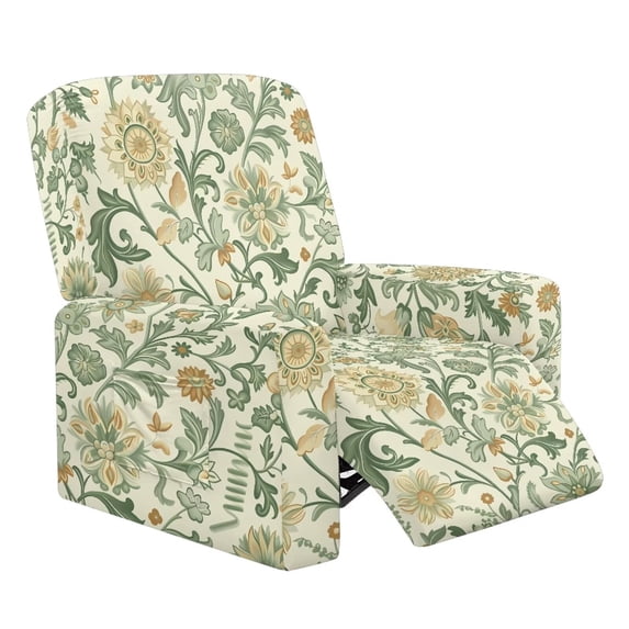 Qpednta Garden Floral Recliner Chair Covers Stretch Fabric Furniture Armchair Slipcovers Recliner Sofa Coverwith Storage Pocket for Vacation Home 4-Piece Set