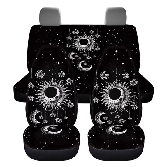 Qpednta Gothic Sun Moon Car Seat Covers Full Set 4 Pcs Front Seats and Rear Bench Cover Protector Removable Automotive Accessories Easy to Install Universal Fit Most Cars