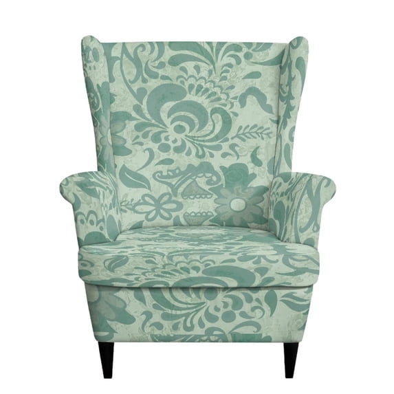 Qpednta Green Damask Wingback Chair Covers Polyester Non Slip Furniture Protector 2-Pack Wing Chair Cover Elastic Washable Armchair Slipcover for Hotel