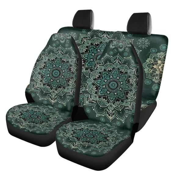 Qpednta Green Mandala Car Seat Covers Full Set for Women Automotive Accessories Universal Fit for Car,Truck,SUV,Vans Elastic Front & Rear Auto Seats Protector