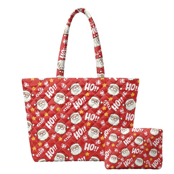 Qpednta HO Santa Claus Quilted Tote Bag Soft Polyester Fabric Quilted Puffer Tote Bag Personalized Large Capacity Shoulder Bag for Office and Weekend Getaway