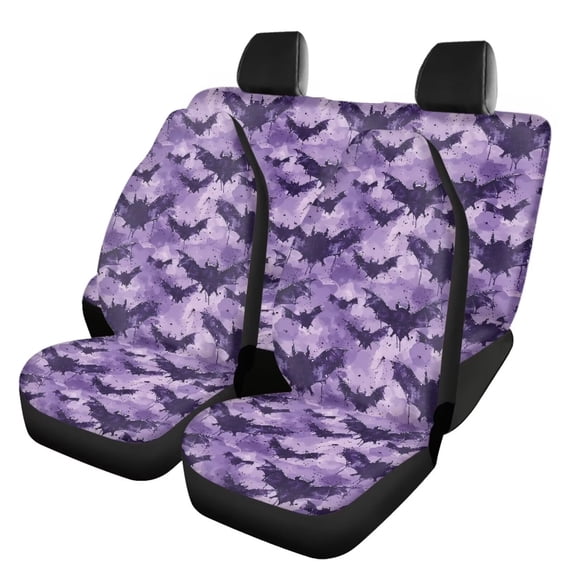 Qpednta Halloween Bat Car Seat Cover Auto Accessories Interior 4Pcs, Front Seat Protector Auto Seat Rear Split Bench Cover Universal Automotive Seat Cover Accessories