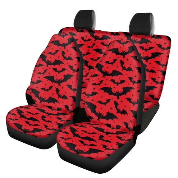 Qpednta Halloween Bat Car Seat Covers 4 Pcs, Auto Car Front Seats and Rear Bench Cove Universal Car Interior Accessories Automobile Seat Cover for Most Cars Truck Van SUV