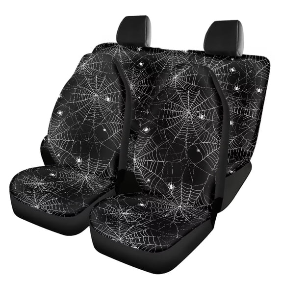 Qpednta Halloween Cobweb Car Seat Covers Sets 4 Pack Vehicle Seat Protector Front and Rear Split Bench for Cars Easy to Install Accessories Auto Trucks Van SUV