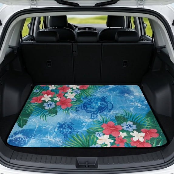 Qpednta Hawaiian Turtle Trunk Liner 29"x39" All Weather Cargo Mat for SUV, Non-Slip Durable Rear Trunk Protector Easy To Clean Guards Trunk Against Spills & Wear Universal Fit for Vehicles