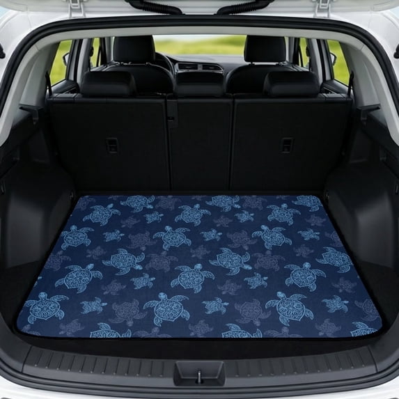 Qpednta Heavy Duty Blue Turtle Cargo Mat 29"x39" Trunk Liner All Weather, Premium Non-Slip Polyester Carpet Machine Washable Sand Resistant Easy Clean Universal Fit for Sedan SUV Truck