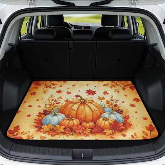Qpednta Heavy Duty Trunk Mat 29"x39" Non-Slip Pumpkin Maple Cargo Liner, Polyester Carpet Dustproof Easy To Clean Trunk Floor Mat Vehicle Interior Accessories Fits Sedan SUV Truck
