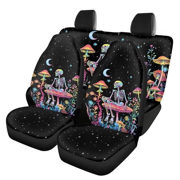 Qpednta Hippie Flowers Automobile Seat Cover Sets 4 Pcs, Front Seat Protector Carseat Rear Split Bench Cover Comfortable Universal for Car Truck SUV Easy to Install