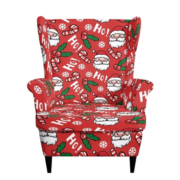 Qpednta HoHo Santa Claus Wingback Chair Covers, 2 Pieces Wingback Chair Slipcover for Leather Chair, Removable Anti‑Scratch Furniture Protector for Wingback Chair for Rental House