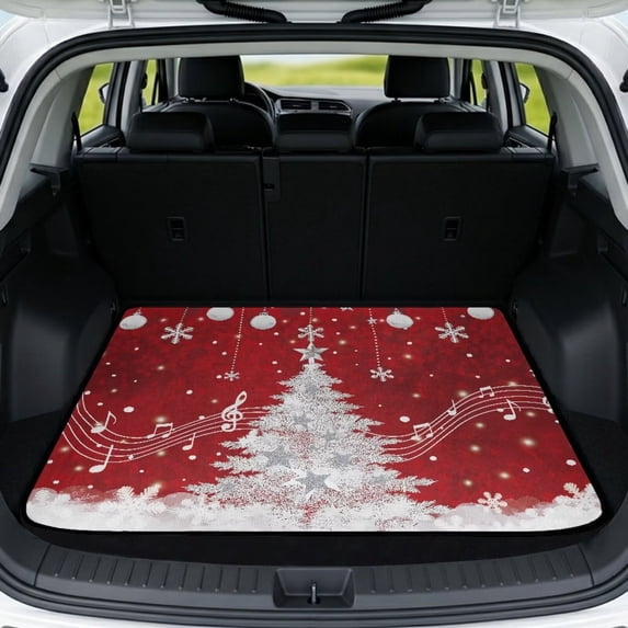 Qpednta Machine Washable Trunk Mat 29"x39" Red Snowman Cargo Liner, Non-Slip Polyester Carpet Stain Resistant Dustproof Vehicle Interior Accessories Rear Cargo Protector Fits SUV Sedan Truck