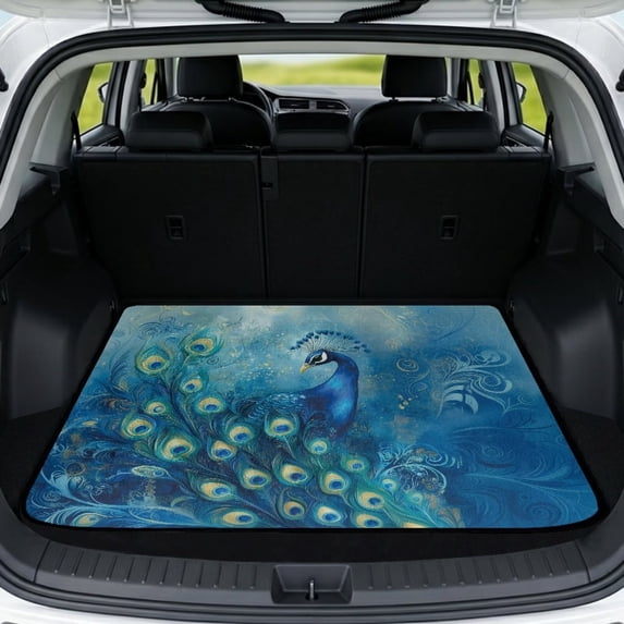 Qpednta Non-Slip Paisley Peacock Cargo Mat 29"x39" Trunk Liner All Weather, Polyester Material Water Resistant Dustproof Trunk Floor Mat Rear Trunk Mat Fits Car Truck SUV for Daily & Outdoor Use