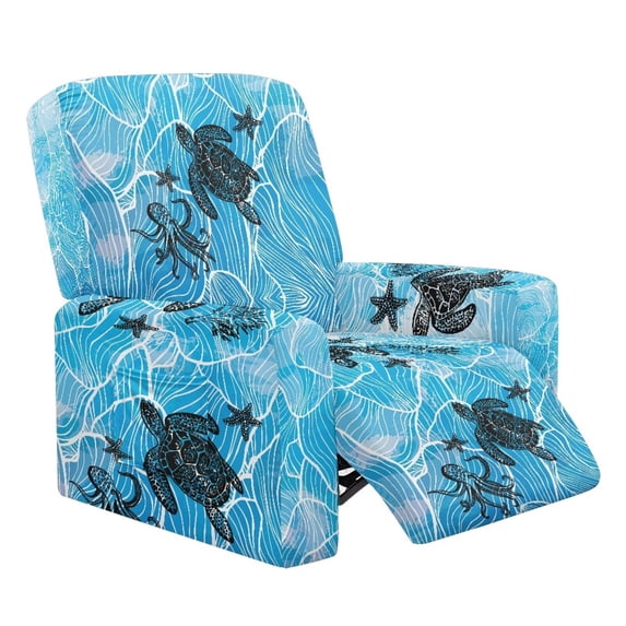 Qpednta Ocean Turtle Recliner Chair Covers Stretchy Soft Furniture Armchair Slipcovers Personalized Recliner Slipcover with Side Storage Pocket Non‑Slip for Vacation Home