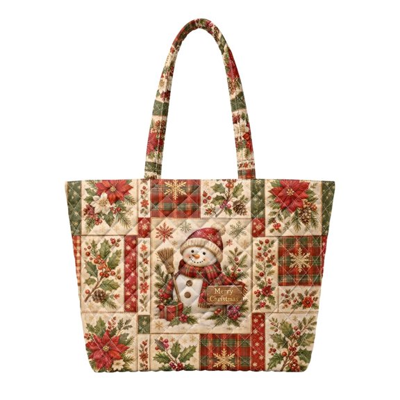 Qpednta Patch Snowman Quilted Tote Bag, Multi Pockets Quilted Tote Bag Set Gift for Women, Soft Polyester Nurse Tote Bag for Office Casual Outing
