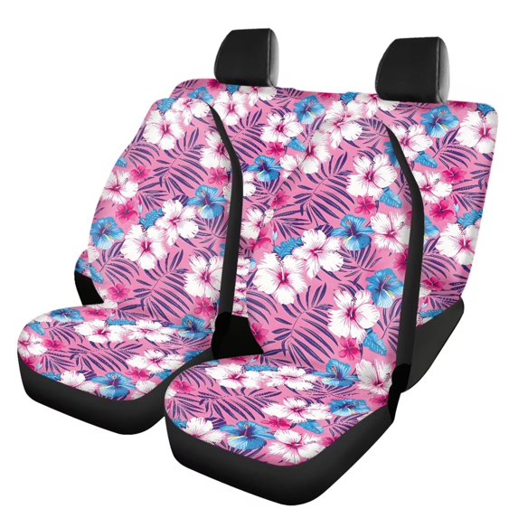 Qpednta Pink Hibiscus Car Seat Covers Sets 4Pcs Front Seat Protector Carseat Rear Split Bench Cover Universal Car Seat Protector Cushion Pad Mat Fit Most Car, Truck, Suv, or Van