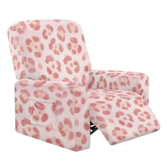 Qpednta Pink Leopard Print Recliner Chair Slipcovers Washable Furniture Chair Protector with Elastic Band Couch Covers for Reading Room Vacation Home 4‑Pieces