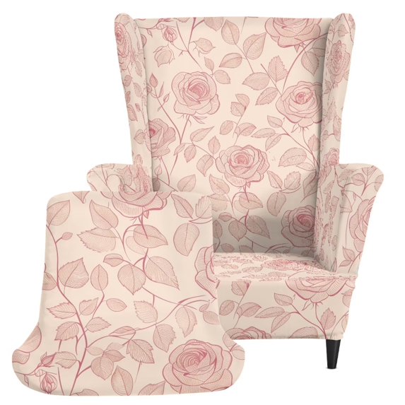 Qpednta Pink Rose Wingback Chair Slipcovers Elastic Removable Armchair Cover 2-Pack Wing Chair Cover Stretch Polyester Furniture Protector for Reading Room