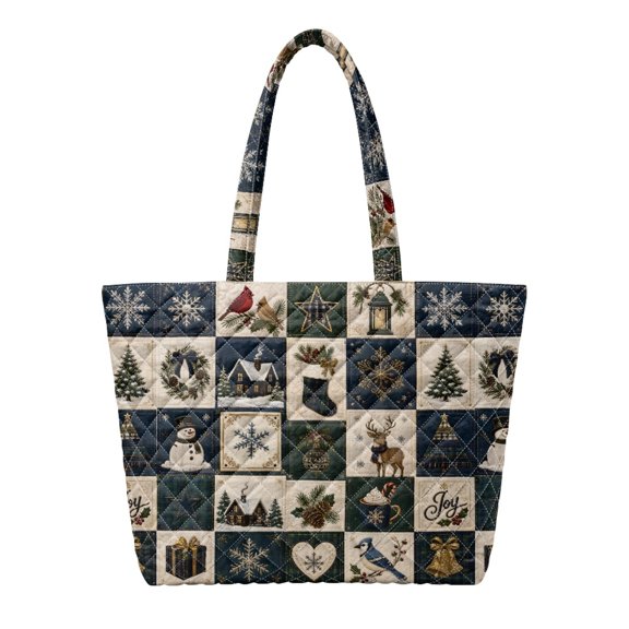 Qpednta Plaid Patch Quilted Tote Bag, Women Shoulder Bag, Laptop Tote Bag with Zipper, Soft Polyester Fabric Quilted Work Tote Bag, Fade Resistant Casual Handbag, for Office Holiday Trips