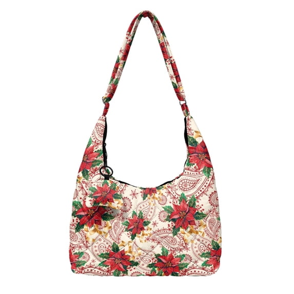 Qpednta Poinsettia Floral Quilted Hobo Bag Crossbody Shoulder Purse ...