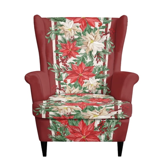 Qpednta Poinsettia Wingback Chair Slipcovers Washable Elastic Armchair Cover 2 PCS Wingback Chair Protector Cover Stretch Removable Sofa Covers for Apartment