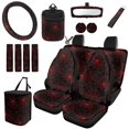 thumbnail image 1 of Qpednta Red Spider Web Car Seat Covers Set 15Pcs Accessories, Steering Wheel Cover, Seat Belt Pads, Garbage Can, Car Coasters, Vent Organizer, Rear View Mirror Cover, for Most Cars, 1 of 7