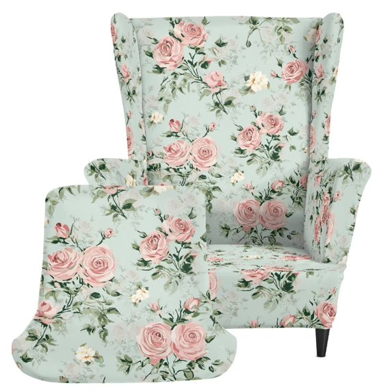 Qpednta Rose Pink Wingback Chair Slipcovers Washable Stretch Wingback Sofa Cover 2-Pack Set Wingback Armchair Slipcover Elastic Anti-Scratch Armchair Cover for Vacation Home