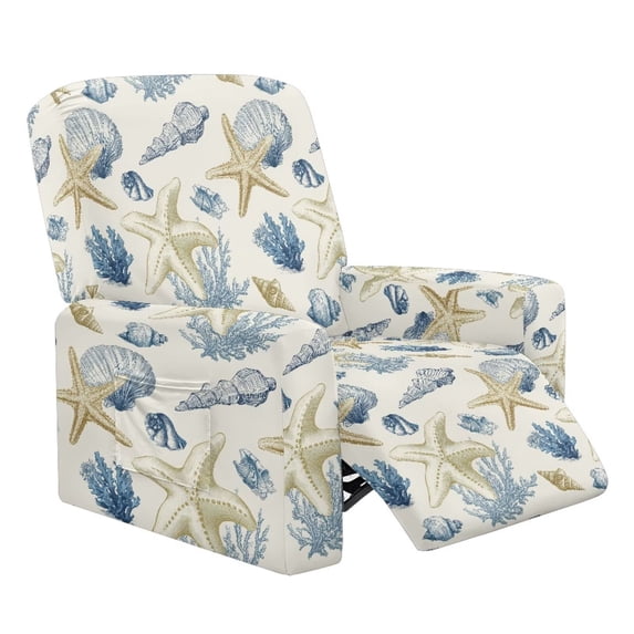 Qpednta Shell Starfish Recliner Chair Covers Polyester Soft Recliner Cover Washable Furniture Protector Slipcover for Single Recliner Removable for Dormitory