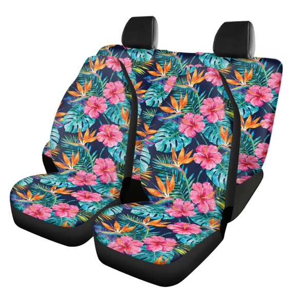 Qpednta Tropical Hibiscus Auto Seat Covers Full Set 4 Pack Vehicle Seat Protector Front and Rear Split Bench for Cars Easy to Install Cover Set Universal for Cars Truck SUV Van