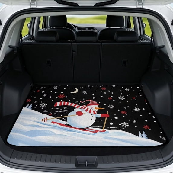 Qpednta Universal Skiing Snowman Cargo Liner 29"x39" Trunk Floor Mat, Heavy Duty Polyester Carpet Anti-Slip Easy to Clean Water & Stain Resistant Perfect for Outdoor Fits SUV Sedan Truck