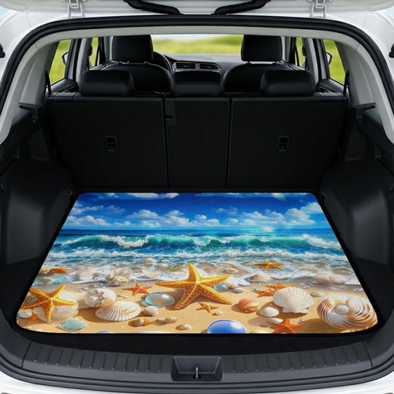 Qpednta Universal Starfish Shell Trunk Cargo Liner 29"x39" All Weather, Stylish Anti-Slip Car Trunk Mat All Season Vehicle Interior Accessory Fits Most Sedan SUV