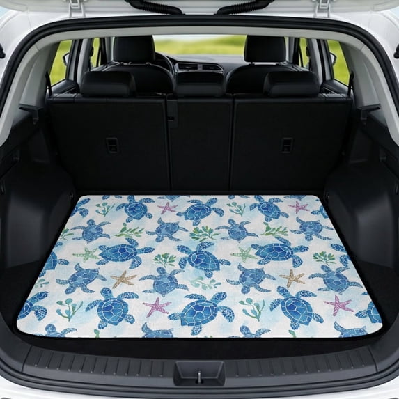 Qpednta Universal Trunk Liner 29"x39" All Weather Blue Turtle Cargo Mat, Non-Slip Polyester Carpet Machine Washable Dustproof Sand Mud Resistant Vehicle Interior Accessory Fits SUV Sedan Truck