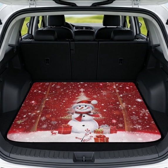 Qpednta All Weather Cargo Liner 29"x39" Non-Slip Gift Snowman Trunk Mat, Polyester Material Machine Washable Easy to Clean Water Resistant Stain Proof Rear Trunk Protector Fits Car SUV Truck