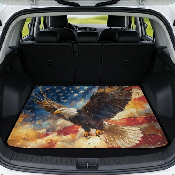 Qpednta All Weather Cargo Liner American Eagle Trunk Mat Accessories, Non-Slip All Season Guard Durable Polyester Carpet Rear Trunk Protection Universal Fit for SUV Sedan Truck
