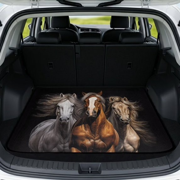 Qpednta Western Horse Cargo Liner Floor Mat Universal Fit 29"x39", All Weather Anti-Slip Rear Trunk Protection Easy To Clean Car Accessories for Car SUV Sedan