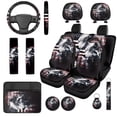 thumbnail image 1 of Qpednta Wolf US Flag 14 Pack Automotive Seat Cover Car Steering Wheel Accessories and Headrest Cover Center Console Cover Seat Belt Pads Keychain Soft Easy to Install Suitable for Car SUV, 1 of 6
