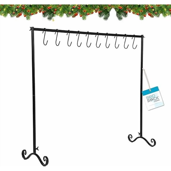 BIRDROCK HOME 10 Hook Christmas Stocking Holder Stand for Floor , Lightweight Freestanding Rack , Iron Metal , Holiday Decor Hanger , Black