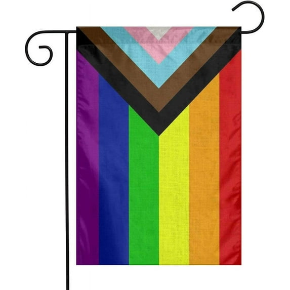 Qpoc Progress Pride Flag Lesbian Gay Bisexual Transgender Lgbt Lgbtq All Inclusive Flax Nylon Linen Fabric Garden Flag Farmhouse Mailbox Decor Welcome Sign Small Double Sided