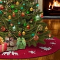 thumbnail image 1 of Qpout 48inches Christmas Tree Skirt with Beads Snowflake Christmas Tree Elk Embroider Knitted Red Xmas Carpet Tree Skirt Strap Fixation Holiday Decorations, 1 of 7