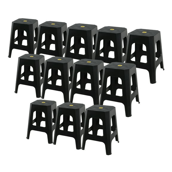 Qqbine 12 Packs Plastic Nesting Stack Stools, Stackable Stool Set, Black