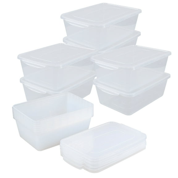 Qqbine 12 Packs Plastic Storage Box Clear, Storage Plastic Containers with Lid, 16 Quart