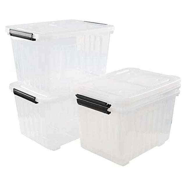 Qqbine 30 Quart Large Clear Storage Boxes with Wheels, Plastic Large
