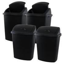 Qqbine 4 Packs Tall Plastic Kitchen Trash Can Swing Lid, 18 Gallon Large Plastic Garbage Can, Black