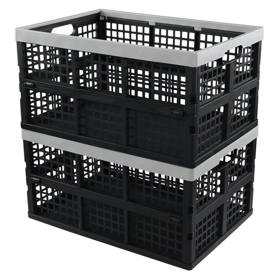 Qqbine 42 Liter Large Stackable Plastic Crate, Collapsible Storage Crate, 2 Packs