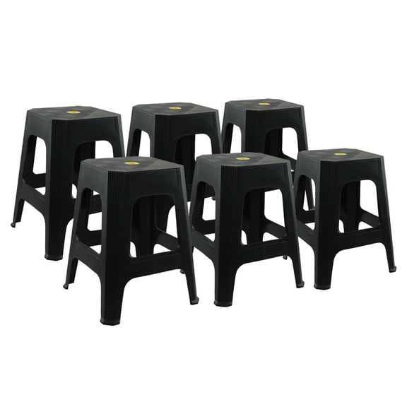 Qqbine 6 Packs Plastic Stackable Stools, Multipurpose Nesting Stool Chairs, Plastic Stackable Stools Set, Black